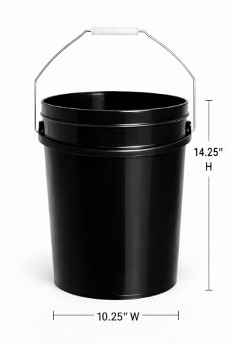 Image of MKS Plastics 5-Gallon Bucket with Airtight Lid - Made in USA, Food Grade BPA Free Plastic, Heavy Duty Multi-Use, Metal Handle with Grip, Stackable Storage - Black, 5 Pack