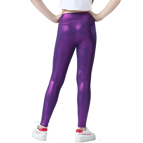 Girls Metallic Active Leggings Size 4-14 Years Shiny Sparkly Mystique Stretch Ankle Length for Kids Youth Teen4