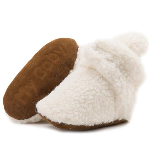 Image of ohsofy Newborn Baby Cotton Booties Stay On Slipper Winter Warm Soft Shoes Non-Skid Infant Ankle Boots Crib Shoes
