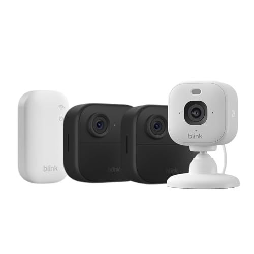 Blink Outdoor 4 + Cámara Mini 2K+ Blink Blanco (última generación) | cámara de seguridad inteligente HD sin cables, 2 años de autonomía| sistema de 2 cámara con Sync Module Core incluido