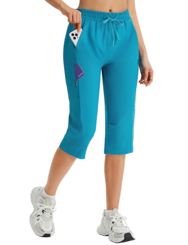 baleaf Women's Hiking Capri Pants Waterproof Shorts Glacier Blue L
