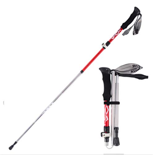 Bastones de senderismo ligeros de aluminio, diseño telescópico ajustable unisex color rojo