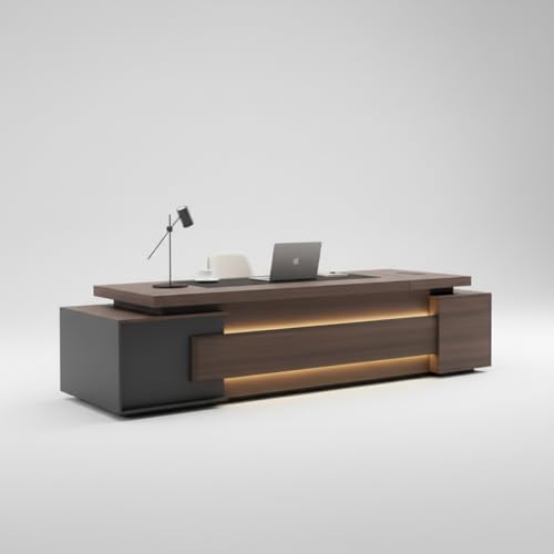 Image of Lakdi The Furniture Co Luxury Executive Director Table with Floating Worktop, Integrated LED Under-Glow, Dark Matte Finish, Premium Office Desk - LDL-731