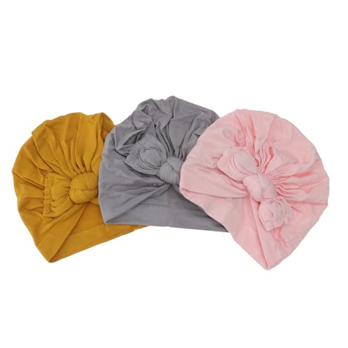 Ipetboom 3 Piezas Sombrero de Jersey del bebé Arco Sombreros de niña Sombrero para Sombreros recién Nacidos Gorro de Invierno para bebé capó tocados Infantiles Gorro Anudado algodón