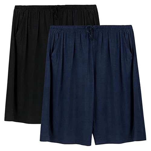 ADUDVLO Mens 2 Pack Pajama Shorts Mens Sleep Shorts Lounge Soft Comfy Pj Bottom Sleeping Pants Breathable Summer Modal Sleepwear (Black+Navy L)