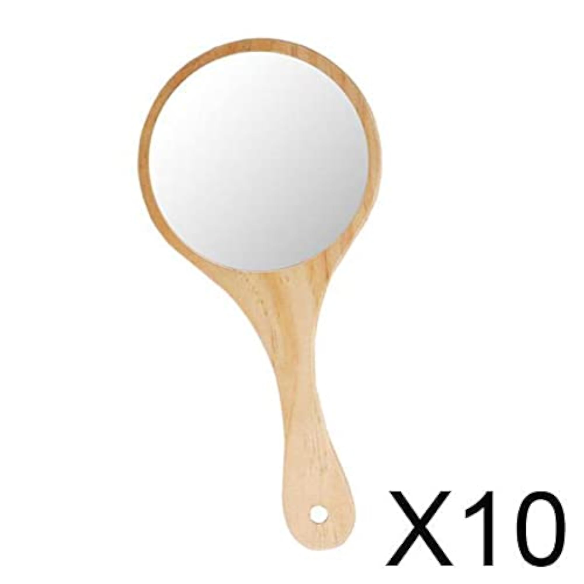 Portable Wooden Hand Vanity Mirror with Handle for Home Travel