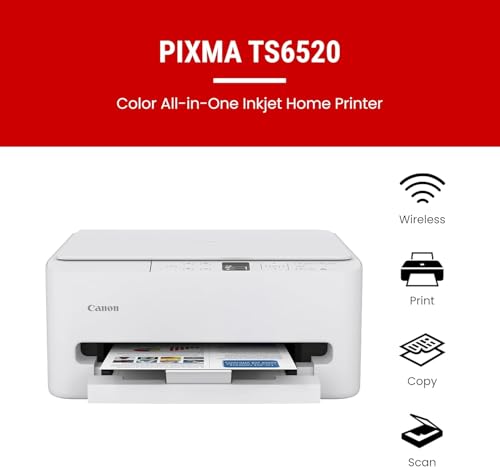 Image of Canon PIXMA TS6520 MFP Inkjet Printer for Home Office, Schoolwork, Documents, Labels, Photos, Crafts and Wireless Printing from Devices (7179C002) + Printer Cable + Cleaning Kit (6pc Bundle)