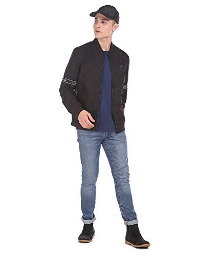 Image of US Polo Association Men Men Black Stand Collar Solid Full Sleeves Jacket