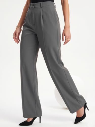 Image of Selvia Women's Solid Straight Fit Trousers, Front Pleated Formal Pants