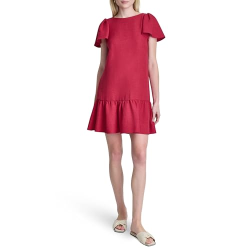 Image of DKNY Women's Flowy Short Sleeve Ruffle Hem Dress