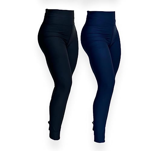 Kit 2 Leggings Femininas Cintura Alta, Calça Legging, Básica, Marinho, Preta, Fitness, Academia, Cor