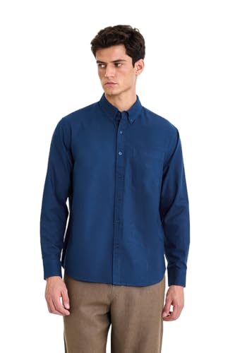 Image of SNITCH Men Casual & Semi-Formal Shirt | Regular Fit Long Sleeve Button-Down Collar Solid Oxford Style | 100% Cotton Breathable Fabric for Office, Date Night