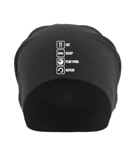 Beanie slouch en coton mince noir imprimé Eat Sleep Play Pool