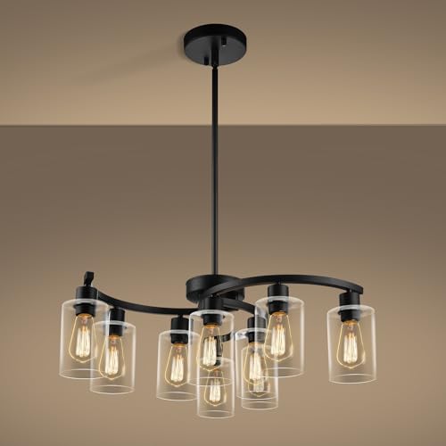 CNRATYE 9-Light Black Modern Chandeliers for Dining Room, Adjustable Height