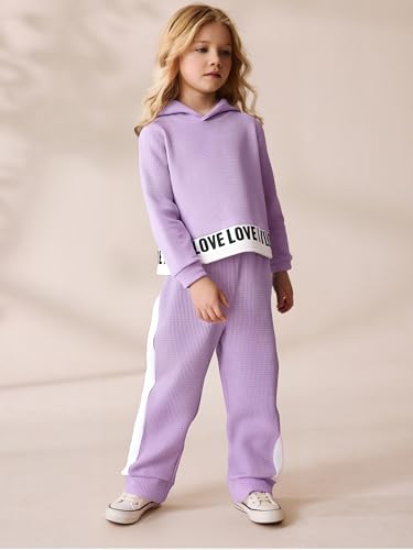 Image of Toddler Kid Girls Clothes Ribbed Color Block Long Sleeve Hoodie Sweatsuit Set Fall Outfits