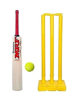 Cricket Bat with Wicket Set & 1 Tennis Ball for Kids, Boys, Girls, Men, Wood (Size 5 for 10-15 Years Kids