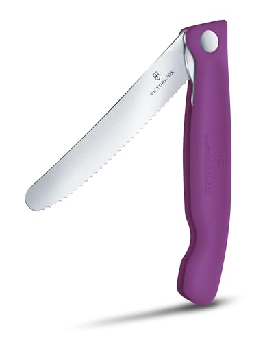 Victorinox Swiss Classic Faltbares Picknick-Messer für Wanderungen, Obst, Gemüse, Brötchen, Wurst, mit Wellenschliff, Extra Scharf, Violet