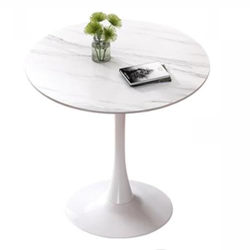 Table de cuisine ronde 80 cm en marbre blanc pour petit espace