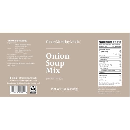 Clean Monday Meals Onion Seasoning Mix | Gluten Free, Dairy Free, No Artificial Additives | Versatile Dry Onion & Garlic Seasoning for Soups, Sauces & Cooking | 11 oz (≈ 314 g) - Thumbnail 2