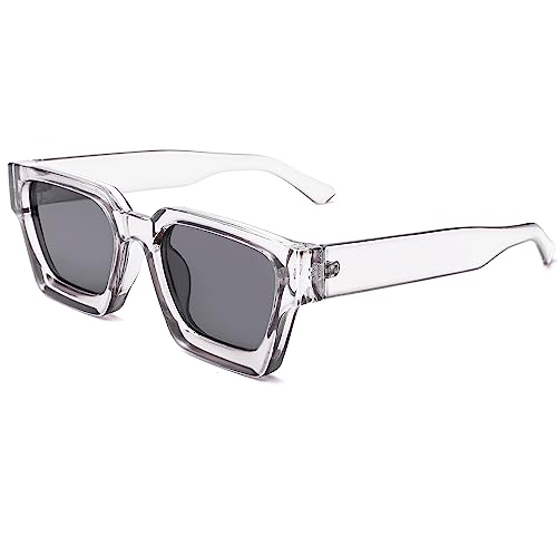 Image of NULOOQ Thick Square Sunglasses for Women - Men Retro Fashion Chunky Rectangle Sun Glasses Black Shades