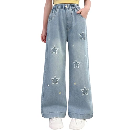 Pantalones de mezclilla ligeros y holgados para niñas con cintura elástica cómoda