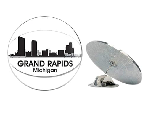 Oval B/W Skyline of Grand Rapids (City Michigan) Metal 0.75