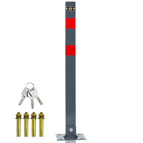 Peviasot Parkplatzsperre Parkplatzsperre klappbar manueller Absperrpfosten Parkpfosten Poller mit 3 Schlüsseln und 4 Dehnschrauben Stahl Sperrpfosten mit Reflexstreifen