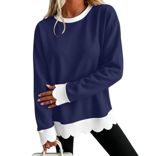 Fall Oversized Sweatshirt for Women Cotton Scalloped Hem Trendy Cozy Tops - image 1