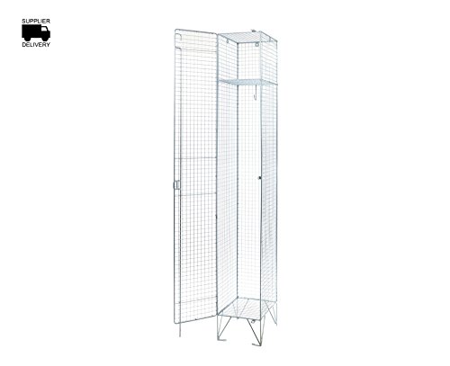 Seco 1 Door Wire Mesh Locker with 2 Compartments - Zinc Plate Finish, Grey, 1 Door, 2 Compartments