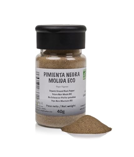 FRISAFRAN | Pimienta negra molida 40g | Pimienta pura | Pimienta Negra Molida Bio | 100% Ecológica y Natural | Sabor Intenso | Ideal Guisos, Salsas, Ensaladas | Sin Aditivos | pimienta molida Vegana