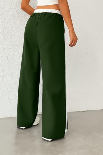 Image of SAKHWALA Women Track Pant | Women's Wide Leg Track Pants High Waist Drawstring Sweatpants with Side Stripes, Casual Loose Fit Lounge Joggers, White