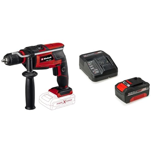 Einhell Trapano a Percussione a Batteria Tc-Id 18 Li-Solo Power X-Change + Power-X-Change Starter Kit, Caricabatteria e Batteria da 4000 mAh Li-Ion, Nero, Rosso