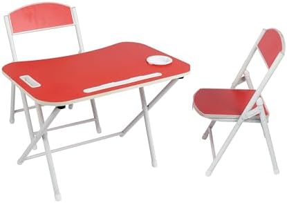 The Tickle Toe Foldable Kids Study Table and Chair Set | 1 Table + 2 Chairs | MDF Top with Metal Frame | Study Desk for Toddlers | Red | Age 2-5 Years | Made in India