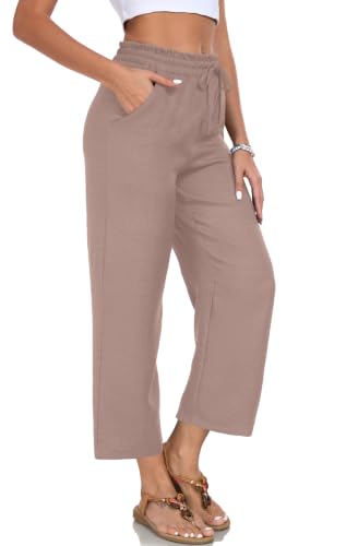 Image of EDUWU Women Casual Pants Loose High Waist Cropped Palazzo Beach Pants Summer Outfits 2026 Trendy