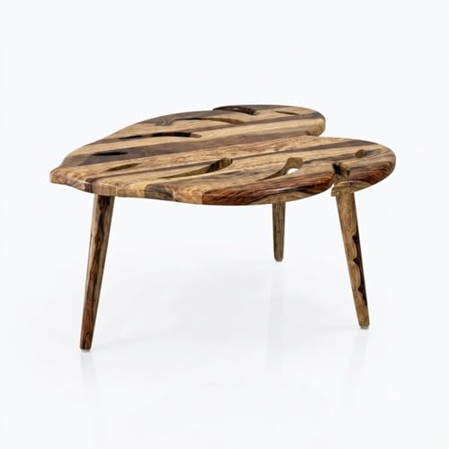 Image of Solid Sheesham Wood Leaf Shape Coffee Table | Modern Wooden Center Table for Living Room | Designer Tea Table | Small Side Table for Sofa Balcony Bedroom | Stylish Home Furniture | Natural Finish