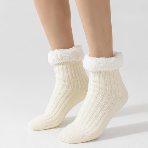 Image of Slipper Socks For Women Winter Warm Fuzzy Socks Fluffy Christmas Socks Sherpa Lining Socks with Grippers