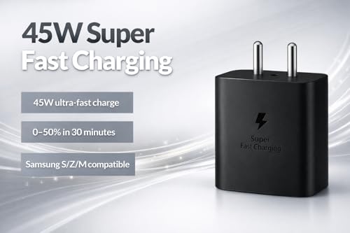 Image of Original Samsung 45W C-Type Super-Fast Charger Adapter for Samsung Galaxy S26 /S25 /S25 Plus /S25 Ultra /S24 (Ultra /Plus /FE) A57 /Note 20 /S11 5G /M16 (S /A /F /M Series) USB C 45 W PD 3.0 Charge Adaptor