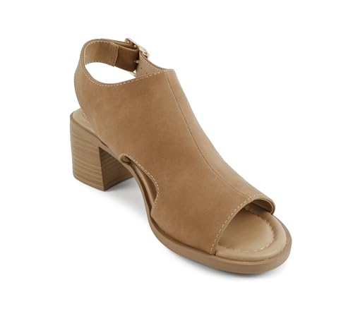 Image of CITYCLASSIFIED inchElect inch ~ Women's Peep Toe Laser Cut Geometric Caged Slingback Ankle Strap Low Stacked Heel Ankle Bootie