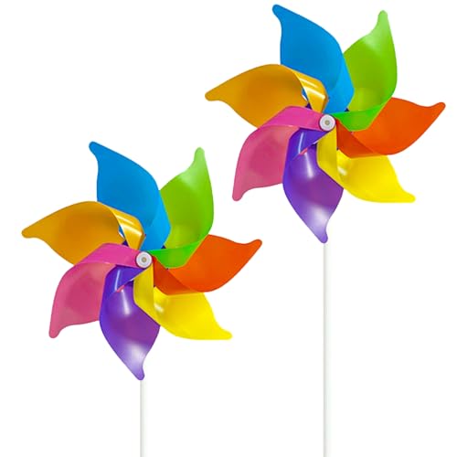 2 Pcs Rainbow Windmills Plastic Pinwheel for Gardens Outdoor Wind Spinners to Scare Birds for Courtyards Lawns Parties and Balconies as Decorative