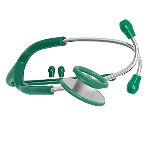 Professional Dual Head Stethoscope, Medical Grade with Spare Ear Tips, Adult Size (Green)