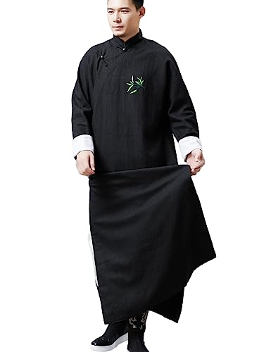 Ystylee Men's Chinese Traditional Long Robe Shirt Embroidered Cotton Linen Maxi Gown Crosstalk Storytelling Performance Wear