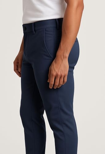 Image of Men's Chinos Stretchable Trousers with Expandable Waist - Lycra Cotton Blend Formal Casual Pants | Skin Friendly Solid Regular Fit
