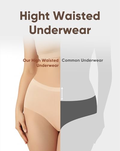 Easybunny Women's Stripe High Waisted Underwear Cotton Crotch,Seamless Soft Stretch Full Coverage Briefs,Plus Size Comfort 4P-4Color,2XL — view 3