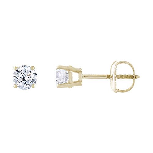 1/4 cttw SI2-I1 Certified Diamond Stud Earrings 14K Yellow Gold Screw Backs Round