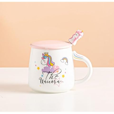 Urban Tokyo Cute Unicorn Mug Novelty Coffee Mug Ceramic Cup Novelty Mug with Lid and Stainless Steel Spoon 13 fl oz Magical Unicorn Lovers Rainbow (White Unicorn) Cover