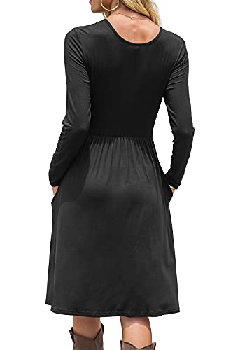 Image of DB MOON Women Casual Long Sleeve Dresses Empire Waist Knee Length Loose Dress with Pockets