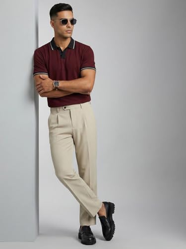 Image of Veirdo Men's Polo T-Shirt Regular Fit with Contrast Pattern & Striped Trim on Collar and Half Sleeves, Stylish Solid Casual, Weekend & Outdoor Wear (Sizes S to 2XL)