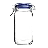 Bormioli Rocco Fido Square Jar with Blue Lid, 50-3/4-Ounce