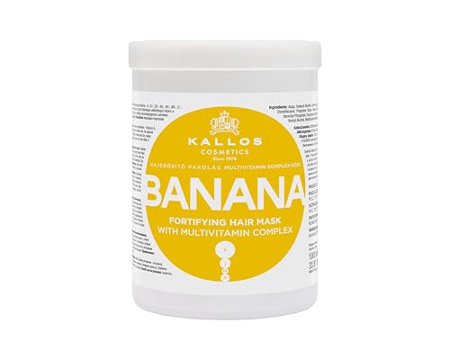 Kallos Cosmetics KJMN Banana Extract Fortifying Hair Mask for Dry, Fragile Hair, Hydrates and Protects Against Heat Styling Damage with Olive Oil and Vitamins 1L 1000ml