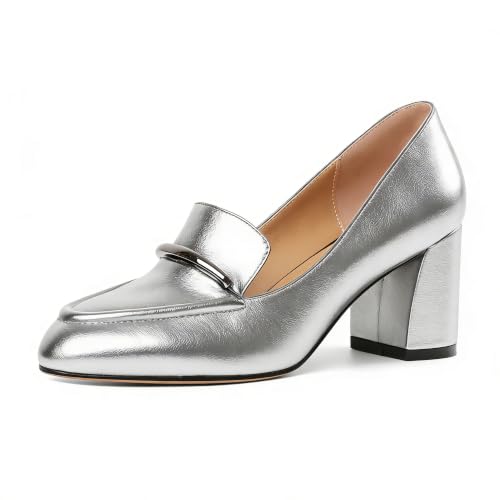 Image of Eldof Women's Pumps Block Heel Round Toe Slip On Chunky Loafer Heel Dress Shoes Pumps for Women 2.5 Inches